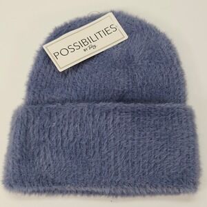 Possibilities, Toby Blue Fuzzy Knit Beanie Hat‎ Women's Adult Warm Winter Fashio